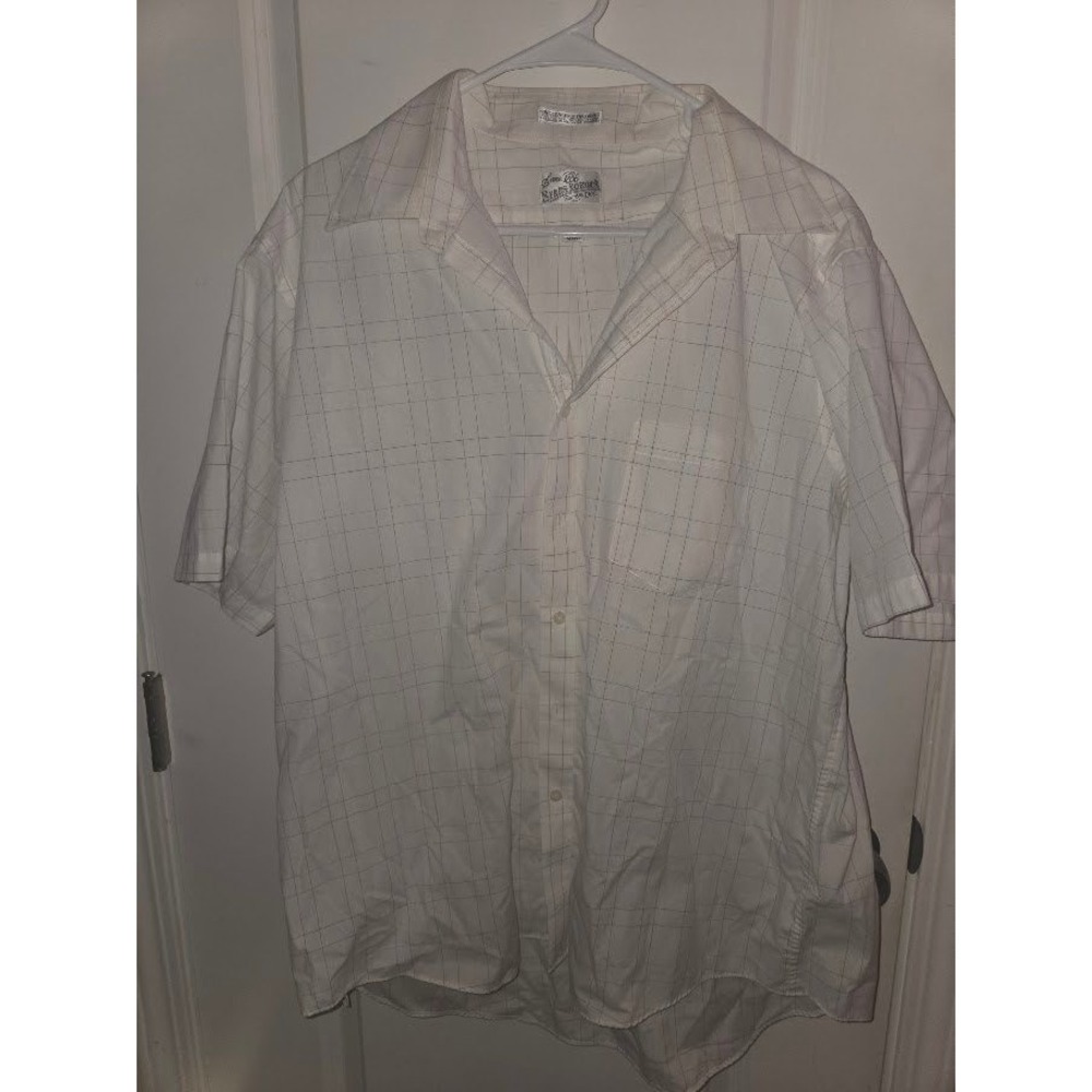 Vintage Sears Roebuck White Grid Plaid Short Sleeve Button Down Shirt Mens 17.5